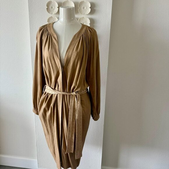 A.G.G.E.L. Greece Designer Linen-Blend Belted Dress – Camel, Size Large - Picture 6 of 8